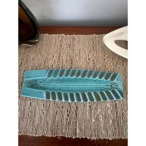 Vintage 50s MCM USA Pottery 3506 Table Ashtray Teal Glaze Ceramic Long Fish Tray